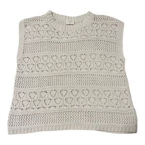 Cyrus Cream Crochet Knit Sleeveless Sweater Top